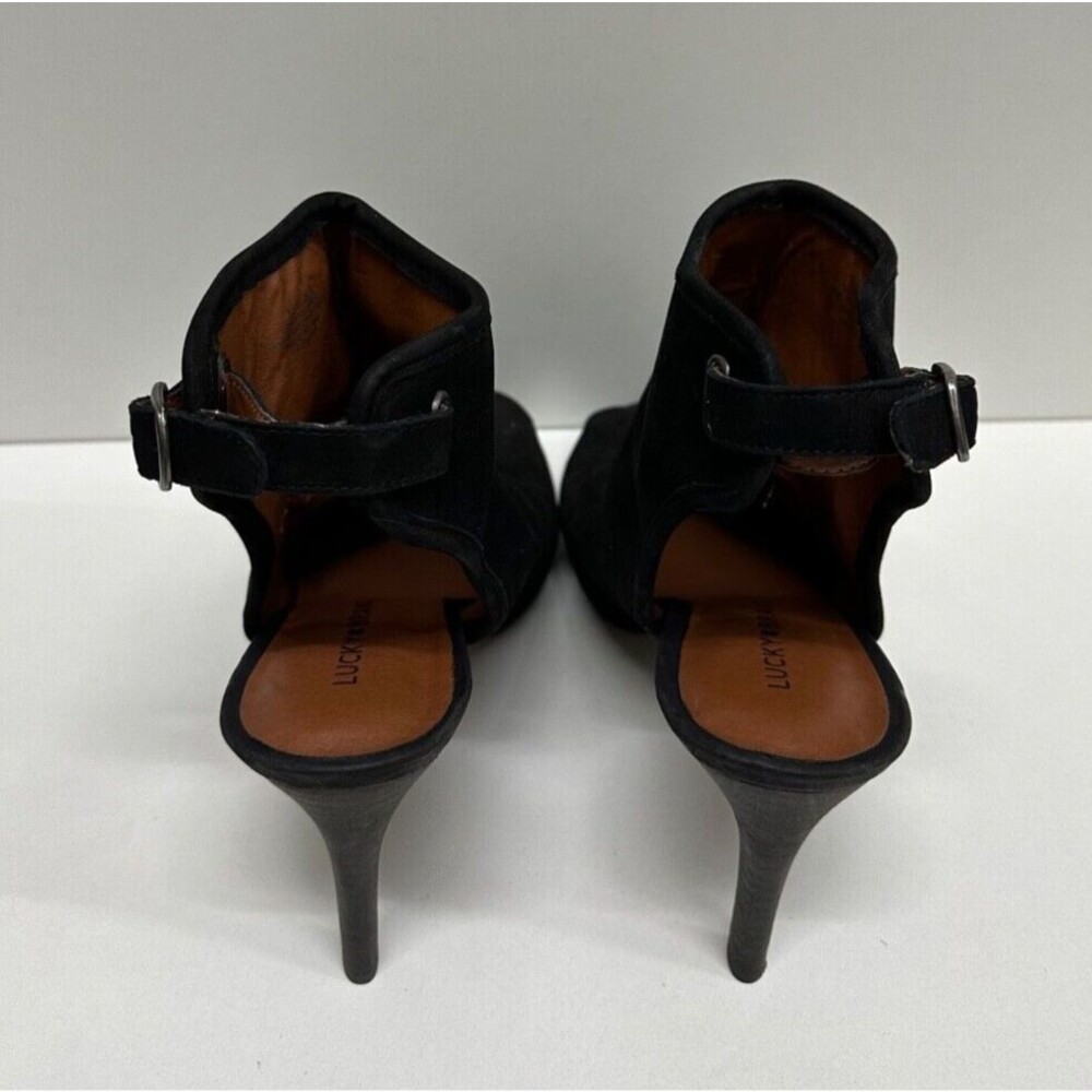 Lucky Brand women size 9.5M black suede upper buckle heel ankle shoe strap shoes - Picture 7 of 12